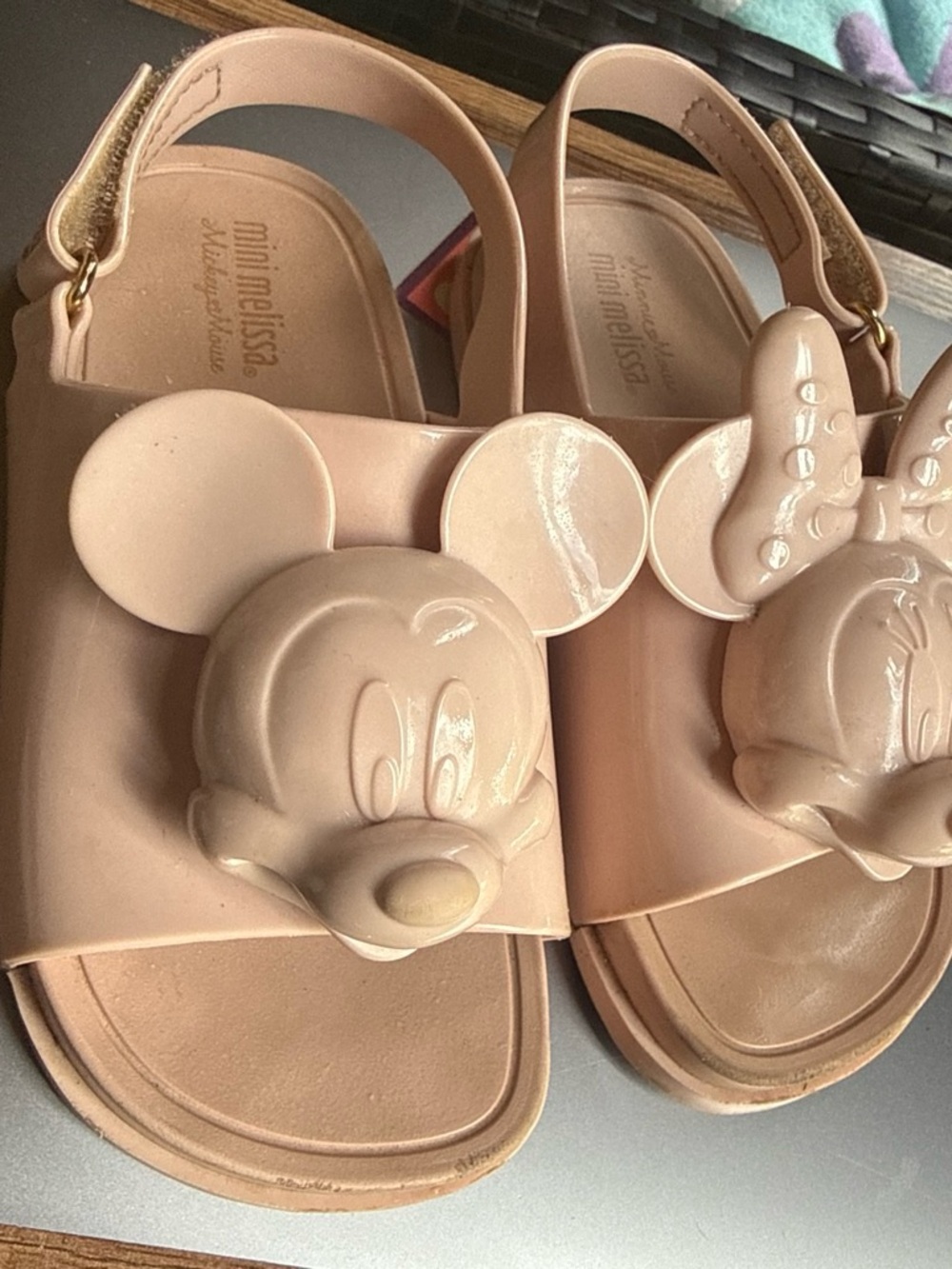 Mini Melissa Girls' Blush Pink Mickey & Minnie Jelly Sandals